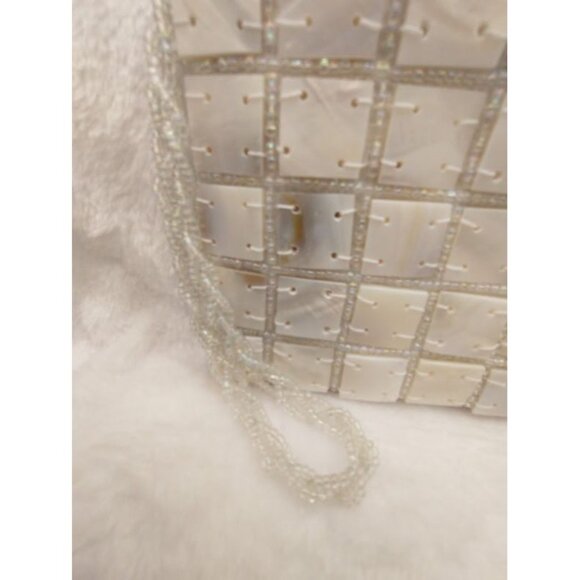 Elegant Mother of Pearl Beaded Satin Clutch Purse with Zipper & Wrist Strap - Picture 3 of 9